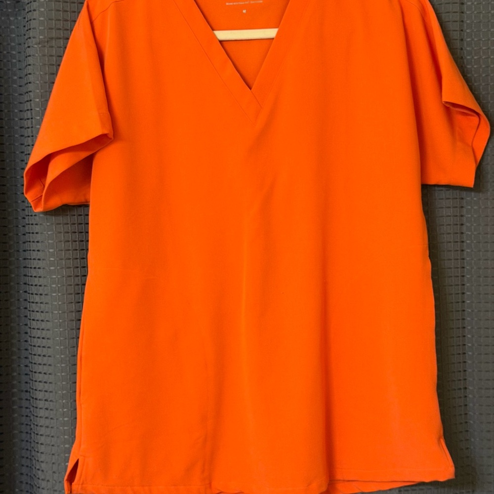 Women's Vibrant Medium Mandala Orange V-Neck Scrub Top